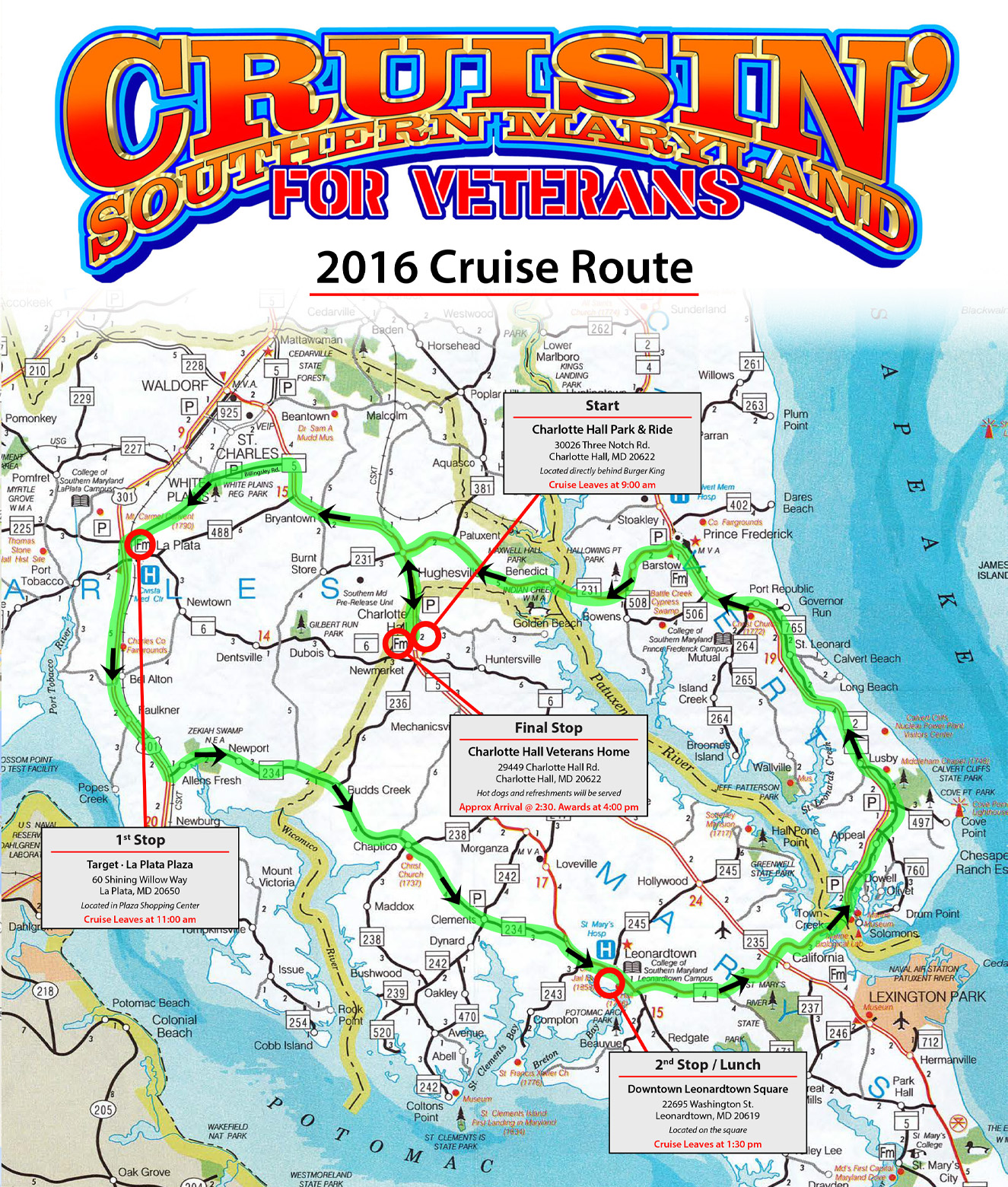 2016 Cruisin SOMD Map Cruisin Southern Maryland