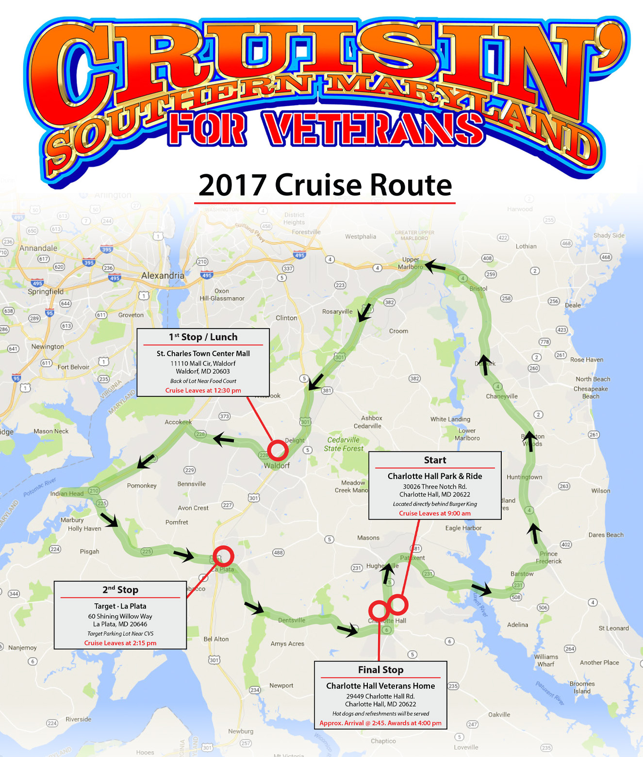 2017 Cruisin SOMD Map Cruisin Southern Marylands Car Cruise