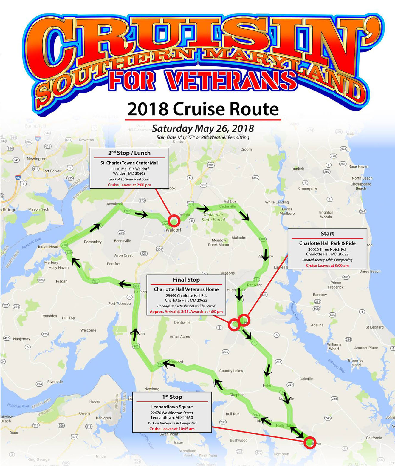 2018 Cruisin SOMD Map Cruisin Southern Marylands Car Cruise