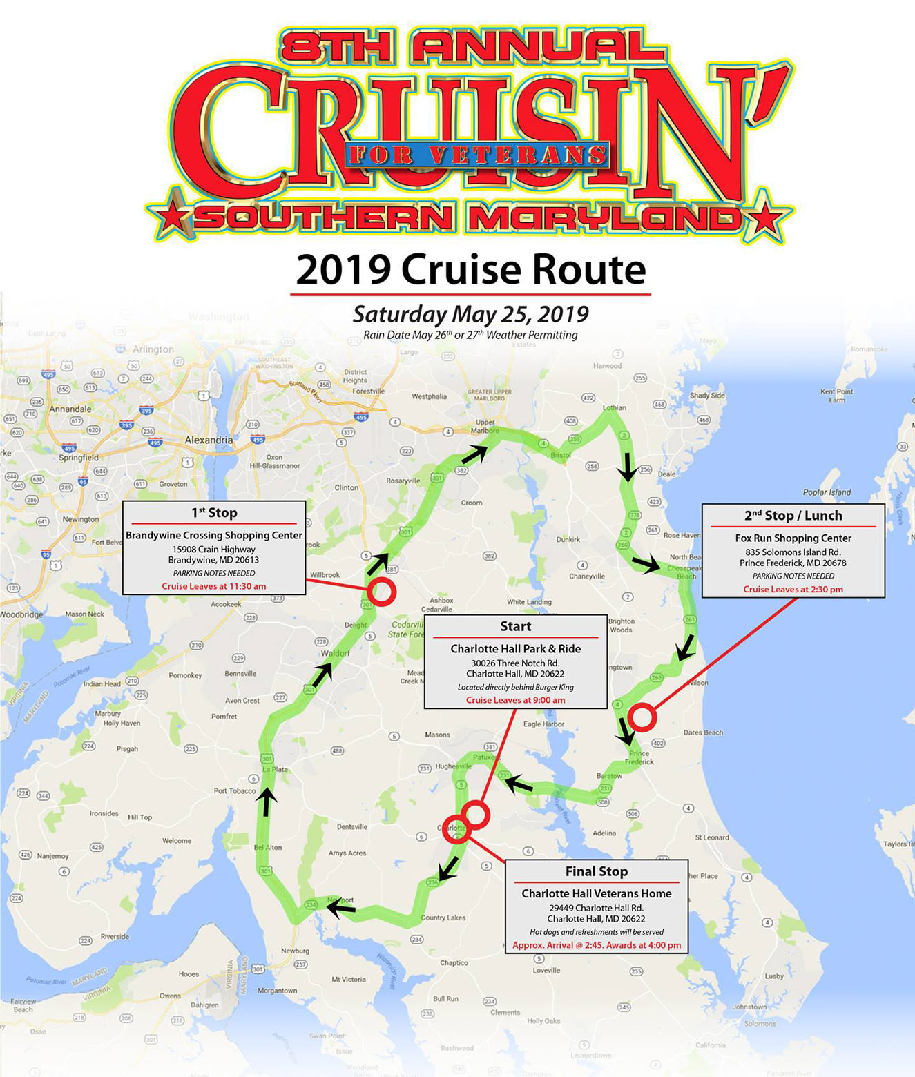 2019 Cruisin SOMD Map Cruisin Southern Marylands Car Cruise
