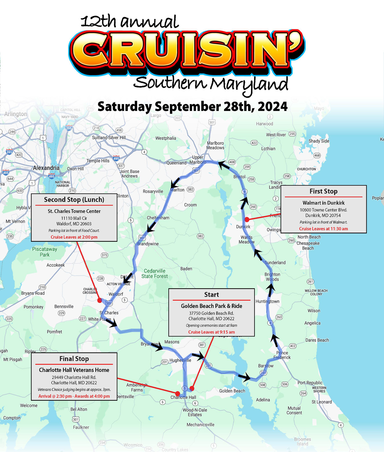 2024 Cruisin SOMD Map Cruisin Southern Marylands Car Cruise
